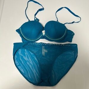 Teal On Gossaamer bra (34A) and panty (Small) set